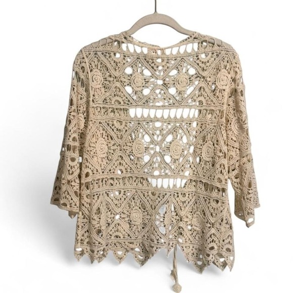 Cream crochet top with tie detail size large festival shrug sweater - Picture 2 of 8